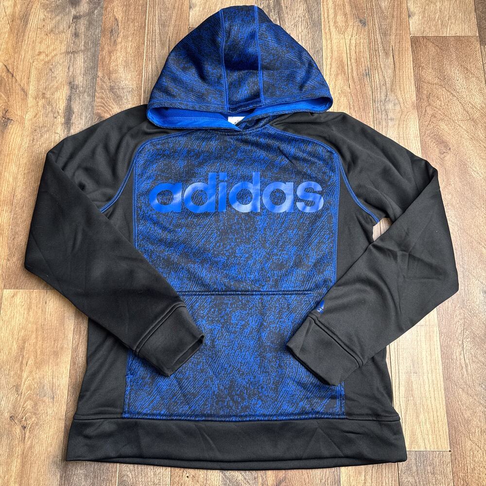 Adidas‎ Essentials Fleece Hoodie Boys Large Blue Athletic Training Soccer 6408